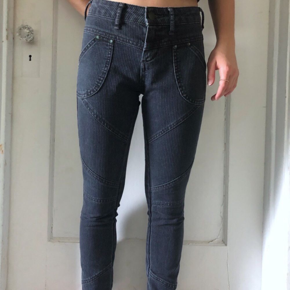 Free People Railroad Stripe Skinny Utility Jeans